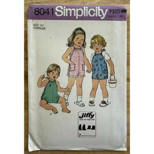 VTG Simplicity Pattern 8041 Toddlers Jiffy Short Jumpsuit Size 1/2 Uncut‎ FF